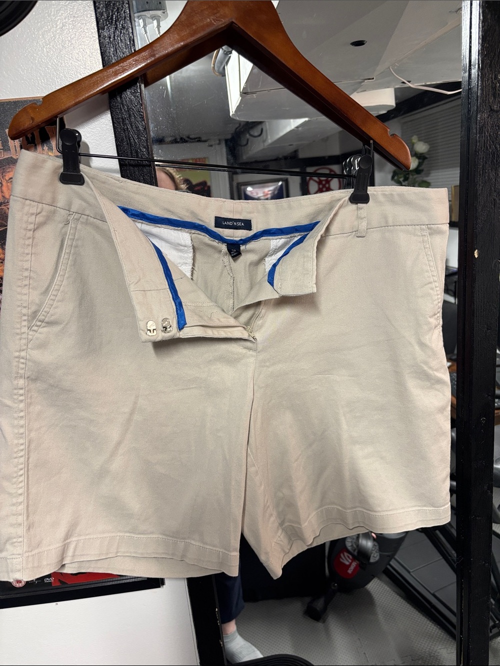 Lands' End Men's Beige Flat-Front Cotton Shorts
